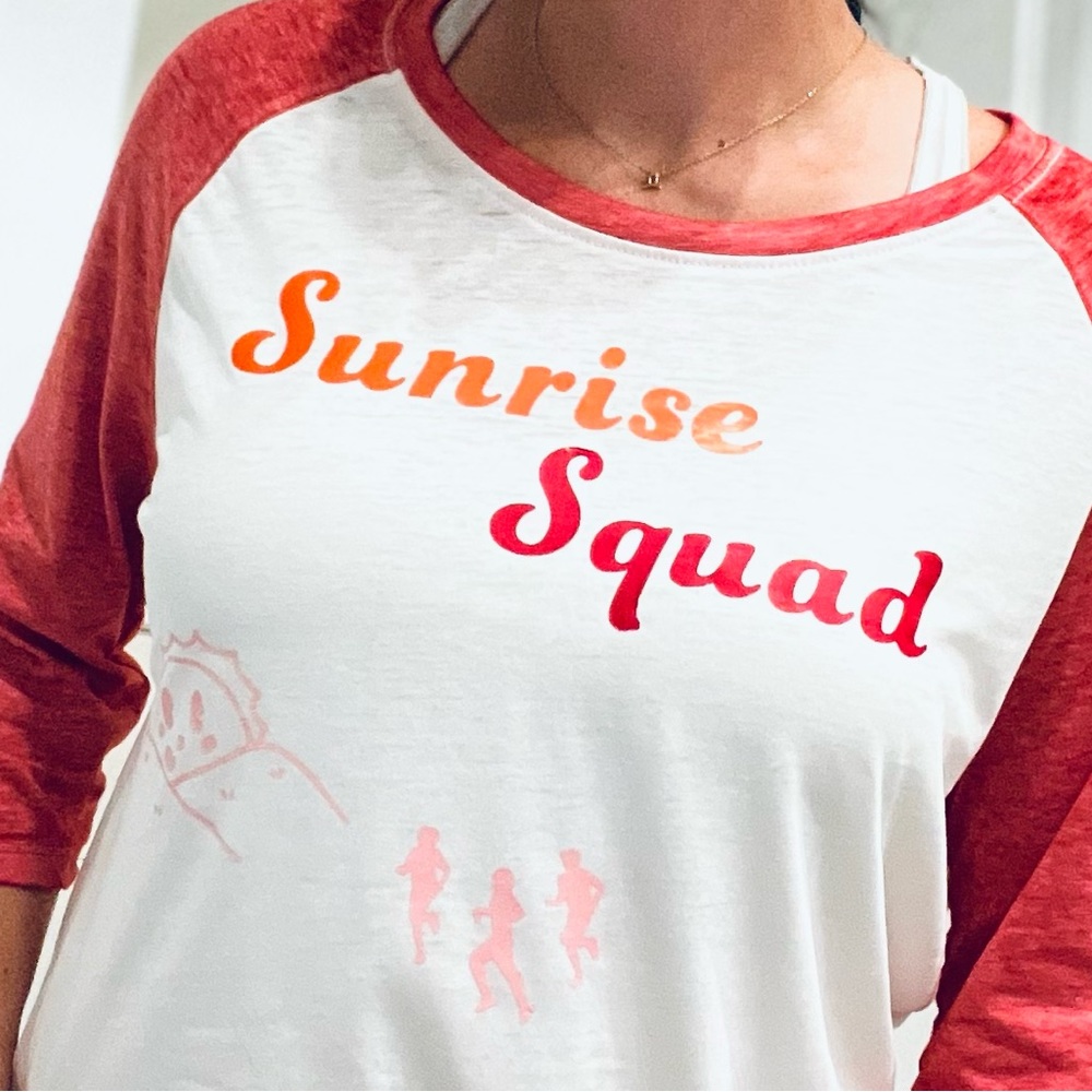 Sunrise squad running baseball tee